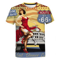 Route 66 Mens Graphic Tees, 3D พิมพ์เสื้อแขนสั้น, Harajuku VINTAGE streetwear เสื้อยืดขนาดใหญ่