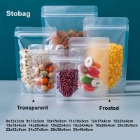 【DT】 hot  StoBag Clear Frosted Food Packaging Ziplock Bag Transparent Stand Up Sealed Storage for Tea Nuts Candy Snack Reusable Pouch Logo