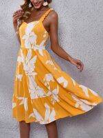 2023 Summer Womens Halter Sleeveless A-line Flowy Party Maxi Dress Printed Pattern Backless Loose Vacation Dress