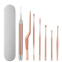 8PCS Set Ear Wax LED Light Pickers Earpick Remover Curette Earwax Cleaner Spoon Ear Care Booger Cleaning Tweezers Forceps Tool