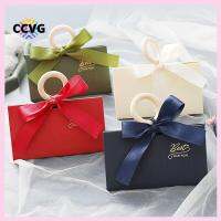 CCVG กล่องสี่เหลี่ยม3ชิ้นกล่องลูกอมพร้อมที่จับและริบบิ้นห่องานแต่งงานทนทานบรรจุกล่องงานแต่งงานที่หรูหรา