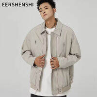 EERSHENSHI แจ็กเก็ตทำงานลำลองและเสื้อคลุมใส่ได้ทุกเพศสำหรับผู้ชายดีไซน์หล่อเสื้อยีนส์คลุมยาว