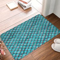 〖Cozyroom shop〗 Teal Blue And Coral Pink Arapaima Mermaid Scales Doormat Carpet Mat Polyester Non Slip Floor Decor Bath Bathroom Kitchen 40x60