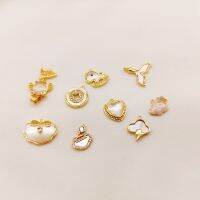 9 Models Fashionable 18K Gold-Plated Zircon Natural Shell Charm Pendant Accessories For Make Pendants, celets Earring