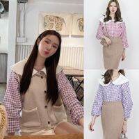 ชมพู/ม่วง/แดง ? SLYQ JELLY GINGHAM COTTON BLOUSE เสื้อเบลาส์ลายตารางแต่งปก