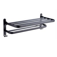 50CM Black Towel Rack Wall Mounted Folding Towel Holder Storage Shelf with Hook Bathroom Accessories