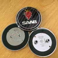 Upgrade 1pcs 68mm SAAB 3D logo car front hood bonnet badge car rear boot Truck  sticker