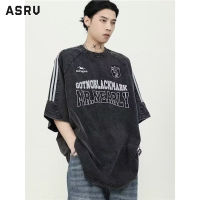 ASRV เสื้อเสื้อยืดลำลองแขนสั้นผู้ชาย,คอกลมหลวมสีเทาโอเวอร์ไซส์