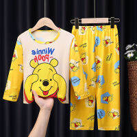 Pooh โดราเอมอนอุลตร้าแมน Mickeys ชุดนอนเด็กชายฤดูใบไม้ผลิฤดูใบไม้ร่วงชายแขนยาวเด็กผู้หญิงมัธยมต้นกลางและเด็กโต Pakaian Rumahan ห้องแอร์สำหรับเด็กเล็ก0000