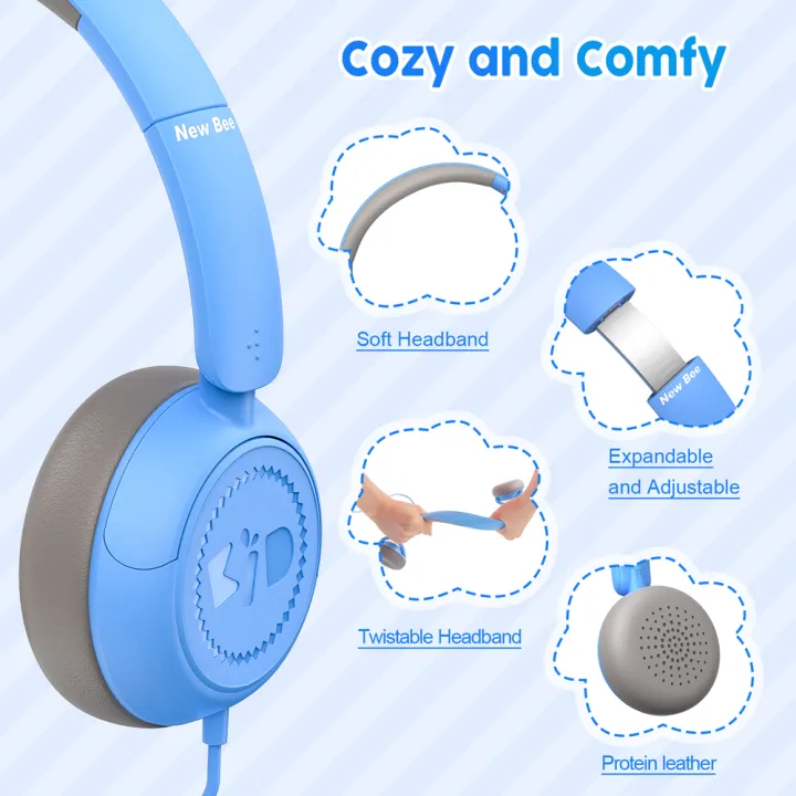 new-bee-headset-kids-headphones-with-94db-volume-limited-for-boys-girls-foldable-ajustable-headphone-for-tablet-school-plane