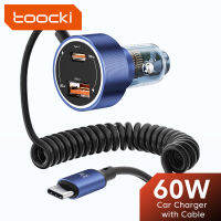 Toocki เครื่องชาร์จโทรศัพท์มือถือในรถยนต์,60W ที่ชาร์จแบตในรถ S พร้อมสายสำหรับ IPad Pro ที่ชาร์จแบตในรถรวดเร็ว2021 Iphone 14 13 Pro Max SAMSUNG S22