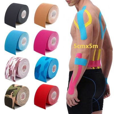 【LZ】 5 Size Kinesiology Tape Muscle Bandage Sports Cotton Elastic Adhesive Strain Injury Tape Knee Muscle Pain Relief Stickers