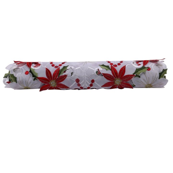 5x-christmas-embroidered-table-runner-luxury-holly-poinsettia-table-runner-for-christmas-decorations-15-x-70-inch
