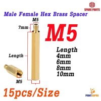 Screw M5 Hex Brass Male Female Standoff Board Pillar Hexagon Thread PCB Spacer Nut Hollow Column 15pcs/Size