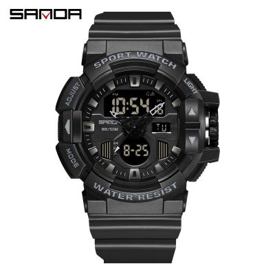 Fashion Sanda Men Sport Wrist Watch Yellow Blue Quartz Waterproof Dual Led Display Military Male Clock Watches Relogio Masculino