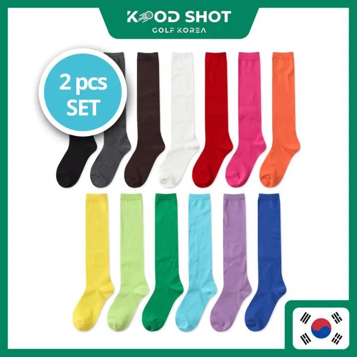 2 pcs Set, Plain Pattern, Knee High Socks, Golf Socks, Golf Knee High Socks, Women Socks, Made