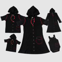 Family Matching Outfits Sets Ribbed Cotton Baby Romber Top Girl Vestidos Dress Boy T-Shirt Hooded Family Matching Clothes Black