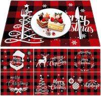 1ชิ้นคริสต์มาส Placemats ใหม่สีแดงสีดำลายสก๊อต Placemats ย้อนกลับทนความร้อนซานตาคลอสเสื่อสถานที่สำหรับคริสต์มาสตกแต่งบ้าน