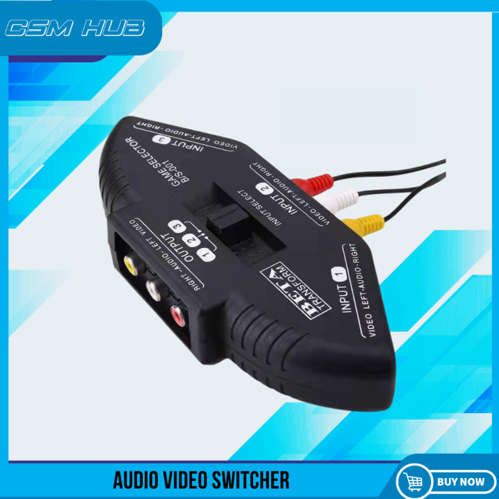 CSM Hub Audio Video Switcher 3 Way AV Selector Switch Box Multi Input