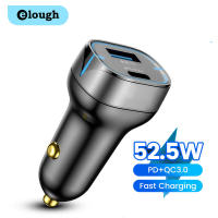 Elough 52.5W ที่ชาร์จยูเอสบีขนาดจิ๋วสำหรับรถยนต์ QC3.0อะแดปเตอร์ชาร์จเร็ว PD 30W สำหรับโทรศัพท์มือถือในรถยนต์พร้อมไฟ LED