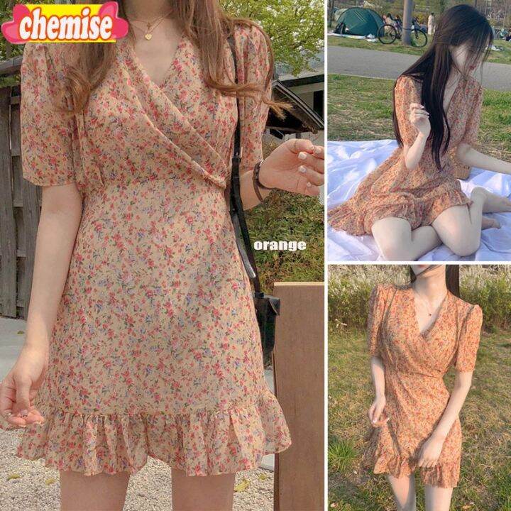 nr-chemisegraceพร้อมส่งชุดเดรสลายดอกไม้-เดรสเกาหล-ชุดเดรสแฟชั่น-เดรสกระโปรงสั้น-ยาว-ผ้านิ่ม-สไตล์เกาหลี-1937-bb