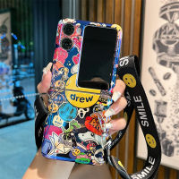 เคสพลิกใหม่สำหรับออปโป้ไฟนด์ N2แบบฝาพับสุดหรูมีสายคล้องคอแบบบลูเรย์วาดรอยยิ้มเคสโทรศัพท์ใบหน้า