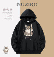 NUZIRO เสื้อมีฮู้ดคู่หลวมสำหรับผู้หญิงพิมพ์แมวน่ารัก#I0183