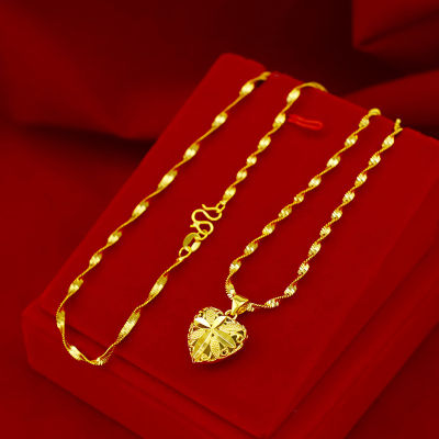 Fashion Necklace for Women Wedding Jewelry Yellow Gold Color Love Heart-Shaped Pendant Necklace Clavicle Chain Choker Girl Gifts