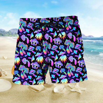 Couple Matching Psychedelic Mushroom Shorts 3d Shorts women for men Elastic Waist Shorts Summer Couple Beach Shorts 04
