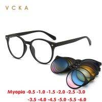 VCKA 6 In1เลนคลิปแม่เหล็ก Myopia แว่นกันแดดกลมสำหรับผู้ชายกรอบ TR90โพลาไรซ์แว่นตาผู้หญิงแบบสั่งทำ-0.5ถึง-10