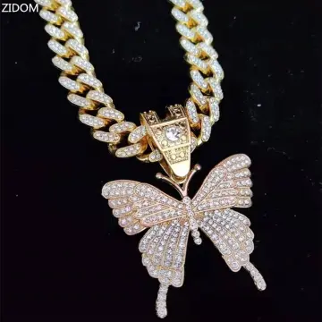 Iced Out Crystal Rhinestones Butterfly Pendants Anklet Chain For Women in  2023