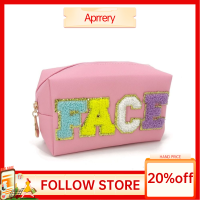 Aprery กระเป๋า Tas Kosmetik หนัง PU ของผู้หญิง,กระเป๋าใส่ถุงซิปแต่งหน้าปักลายตัวอักษรความจุมาก