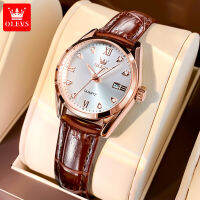 OLEVS 5522 Waterproof Simple Watch For Women Quartz Leather Band Women Wristwatch Luminous Calendar