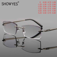 Anti Blue Light Glasses Men Myopia Eyeglasses Prescription Computer Rimless Eyewear Male Crystal Frameless Diamond Cutting