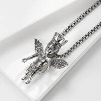 Trendy Stainless Steel Little Angel Boy Pendant Necklace for Women Crown Crystal Stone Box Chain Men Gift Chokers Dropshipping