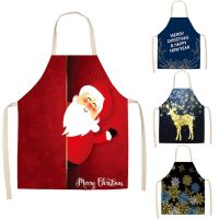 Santa Claus Christmas Apron for Woman Pinafore Cotton Linen Aprons Snowflake Bib for Kitchen Cooking Baking Accessory Aprons