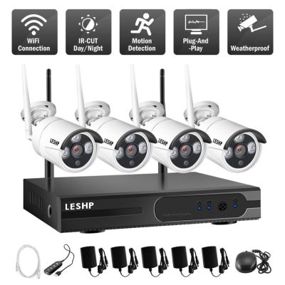 OH LESHP Wireless Security Camera System 4 CH 720p Video Recorder NVR 4 X 1.0MP Wifi Outdoor Network IP Cameras Motion Detect