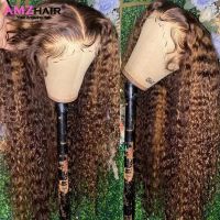 30inch Curly Human Hair Lace Frontal Wigs 4/27 Colored Highlight Wig Human Hair Wigs For Women Transparent Deep Wave Frontal Wig Hand Tool Parts Acces