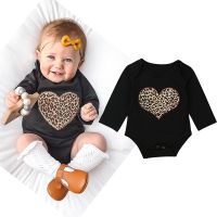 [COD] European and Valentines Day Long-sleeved Leopard Print Heart-shaped Onesie Jumpsuit Romper Childrens Clothing