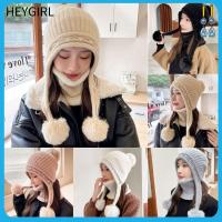 HEYGIRL หมวกสำหรับขี่จักรยานถักหมวกทรง Beanie ชุดผ้าพันคอหมวกกันลมอบอุ่นกลางแจ้ง