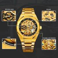 HotFORSINING Tourbillon Mechanical นาฬิกาผู้ชายอัตโนมัติสายเหล็ก Skeleton Mens นาฬิกาแบรนด์หรู Reloj Hombre