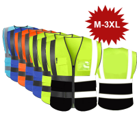 Hi Visibility เสื้อกั๊กสะท้อนแสงเพื่อความปลอดภัยพร้อมแถบสะท้อนแสงและ5กระเป๋าก่อสร้างชุดทำงานเสื้อกั๊กมาตรฐาน ANSI Class 2