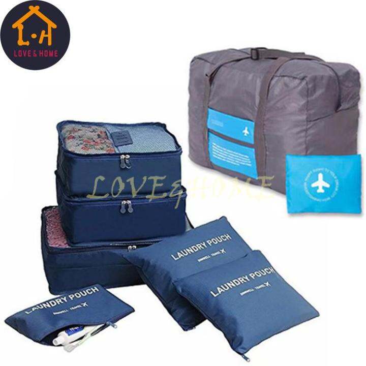 BVS 6 in 1 Secret Pouch Travel Organizer Set (Dark Blue) with Foldable