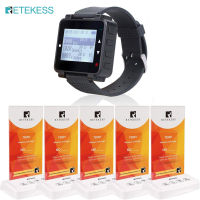 Retekess T128 ร้านอาหารระบบเพจเจอร์ Service ออดระบบสั่นสะเทือนปรับแต่งนาฬิกา Pager 1 PC ระบบรับเพจเจอร์ไร้สายในร้านอาหารและ 5 PCS 4 ตารางปุ่ม