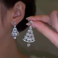 Shiny Zircon Christmas Tree Stud Earrings for Women Full Rhinestone Snowflake Earring Fashion Wedding Jewelry Girlfriend Gifts