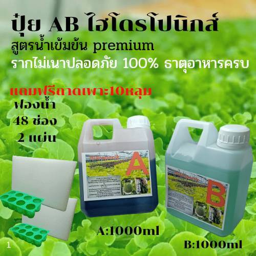 ปุ๋ยab-ขนาด1ลิตร-ปุ๋ยน้ำ-ปุ๋ยเอบี-ปุ๋ยผักสลัด-ปุ๋ยผักhydroponics-สูตรปรับปรุงใหม่-แถมฟรี-ถาดเพาะ10หลุม-โฟมน้ำ48ช่อง2แผ่น-ส่งฟรี