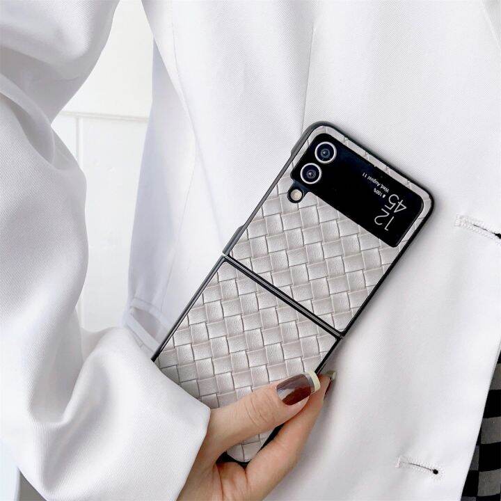 hoce-luxury-ins-ย้อนยุคเกาหลีทอเคสโทรศัพท์มีลายสำหรับ-samsung-galaxy-z-flip-3-flip-4-5g-soft-back-shockproof-cover-สำหรับ-zflip3-zflip4กรณี