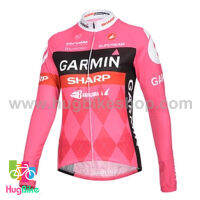 เสื้อจักรยานผู้หญิงแขนยาวทีม Garmin สีชมพูดำ