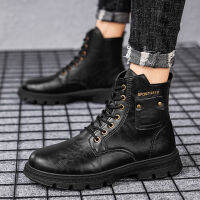 แฟชั่น Casual Martin Boots ผู้ชาย Vintage สไตล์อังกฤษรองเท้าทำงานกลางแจ้งรองเท้าทหาร High Top ข้อเท้ารองเท้า008