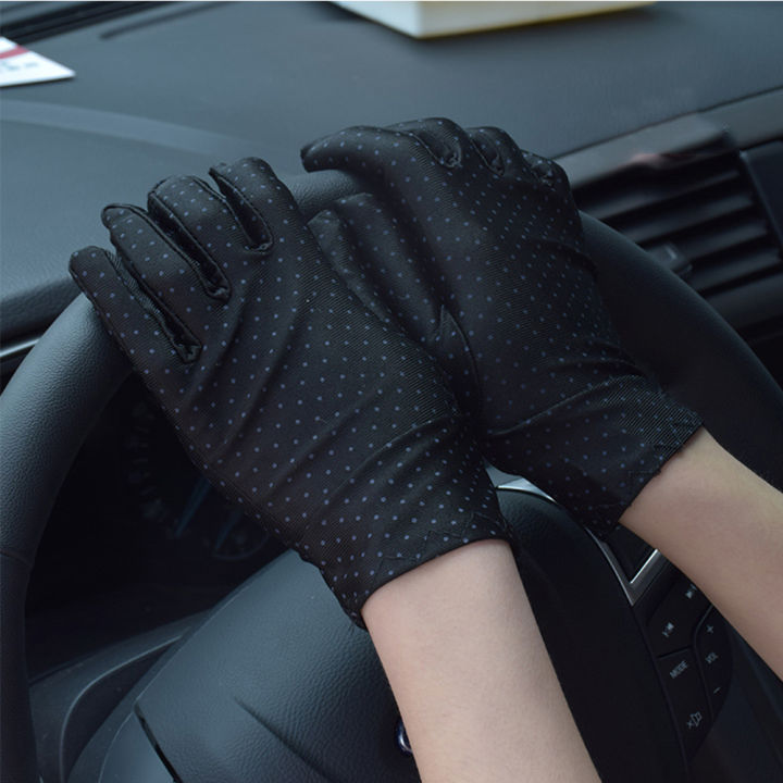 rongjingmall-บาง1คู่ฤดูร้อนยืดหยุ่นฤดูใบไม้ผลิสแปนเด็กซ์ถุงมือขับรถกันแดดจุดถุงมือถุงมือสตรี
